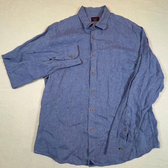 UNTUCKit Mens Linen Shirt Blue‎ Long Sleeve Button Down Wrinkle Resistant Large - Picture 2 of 7